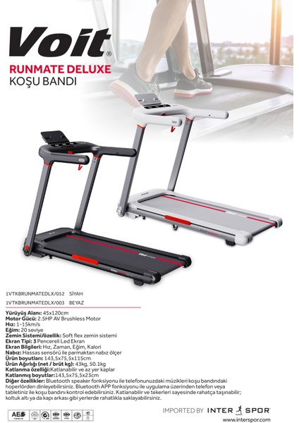 Runmate Delux Koşu Bandı, 20 Kademe Otomatik Eğim, Brushless, Katlanabilir, Bluetooth App, 15km Hız
