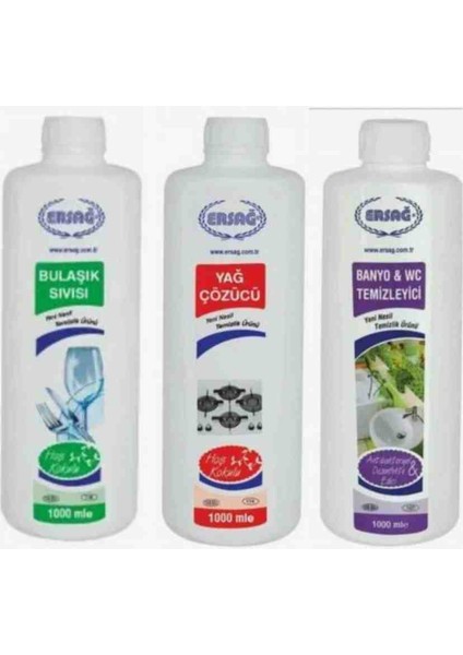 Bulaşık Sıvısı 1000 ml + +Yağ Çözücü 1000ML+BANYO & Wc Temizleyici 1000ML
