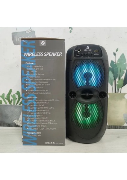 KTX-1526 Büyük Hoparlör Işıklı Bluetooth Hoparlör 4 Inç × 2 85 Db Speaker Radyo-Usb-Tf Giriş fırsatları