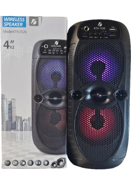 KTX-1526 Büyük Hoparlör Işıklı Bluetooth Hoparlör 4 Inç × 2 85 Db Speaker Radyo-Usb-Tf Giriş