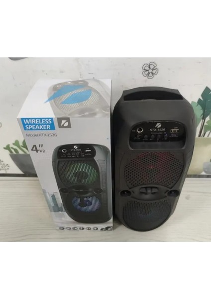 KTX-1526 Büyük Hoparlör Işıklı Bluetooth Hoparlör 4 Inç × 2 85 Db Speaker Radyo-Usb-Tf Giriş