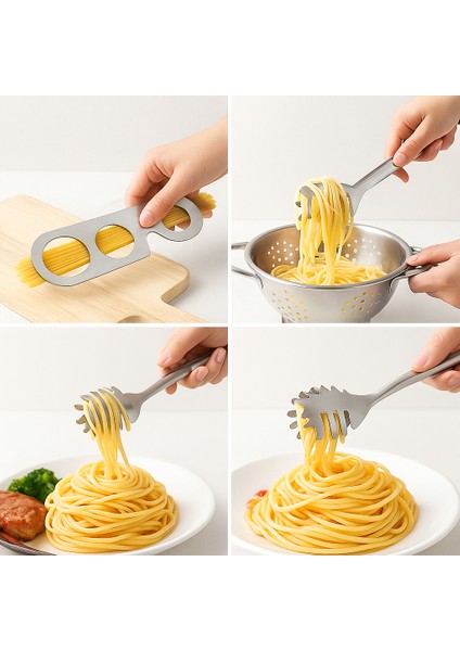 Paslanmaz Çelik Spagetti Maşası + Ölçü Aparatı Seti | Makarna Porsiyonlayıcı & Servis Maşası Çelik Renkli 2li Set Bir Arada fırsatları
