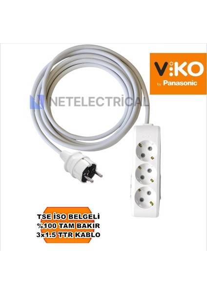 Multi-Let | Üçlü 30 Metre Topraklı Çocuk Korumalı Grup Priz - 3'lü, 30 M, 3x1.5 Ttr (Tam Bakır) Kablolu