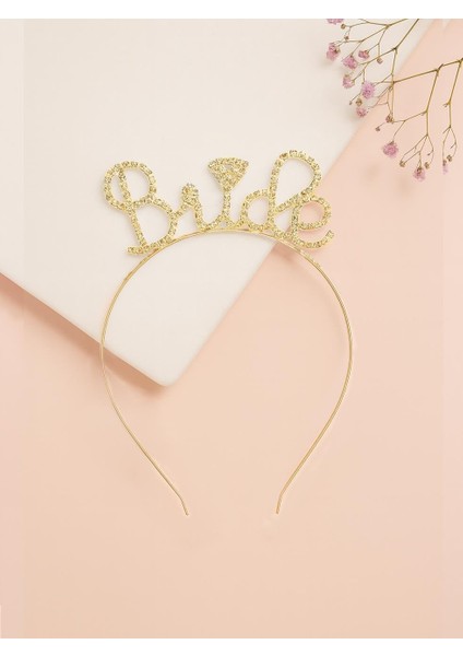 Bride Taşlı Metal Taç Bekarlığa Veda Parti Tacı Gold
