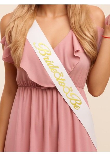 Bride To Be Kuşak Bekarlığa Veda Parti Aksesuarı Beyaz Üzeri Altın Yazılı