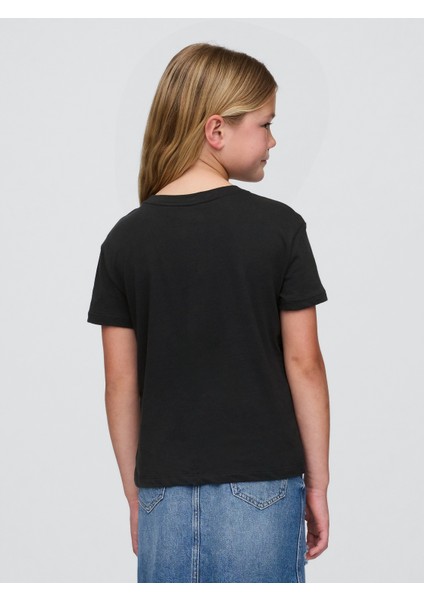 Kız Çocuk Siyah Grafik Baskılı T-Shirt modelleri