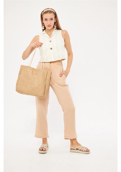 Müslin Kumaş Kadın Rahat Kesim,cepli, Bağcıklı, Beli Lastikli Pantalon modelleri