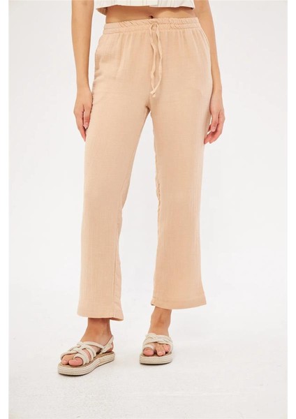Müslin Kumaş Kadın Rahat Kesim,cepli, Bağcıklı, Beli Lastikli Pantalon indirimleri