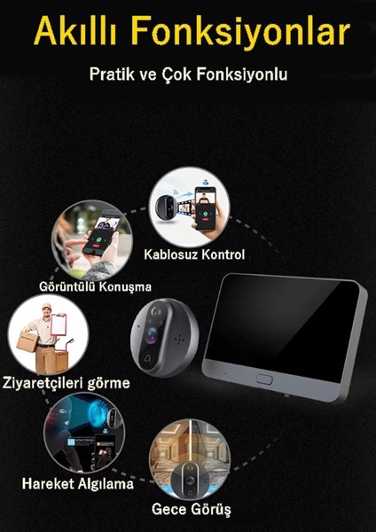 Akıllı Görüntülü Kapı Güvenlik Kamerası - Kapı Zili (Tuya Smart) 1080P Güvenlik Kameralı Zil