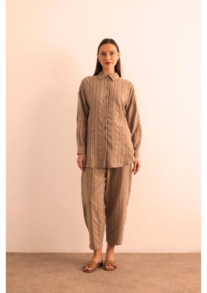 Dokusu Çizgili Cotton Içerikli Tunik