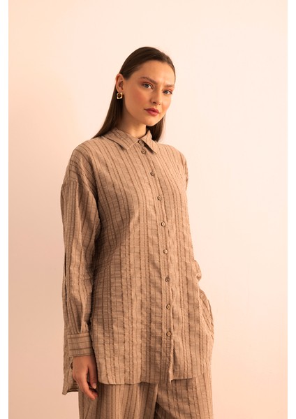 Dokusu Çizgili Cotton Içerikli Tunik
