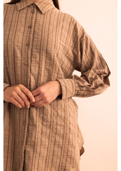 Dokusu Çizgili Cotton Içerikli Tunik