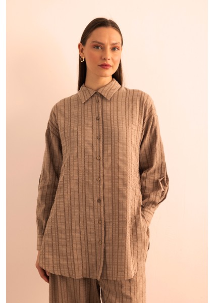 Dokusu Çizgili Cotton Içerikli Tunik