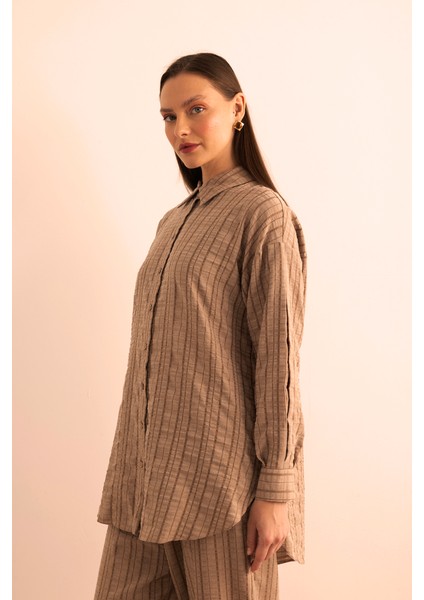 Dokusu Çizgili Cotton Içerikli Tunik