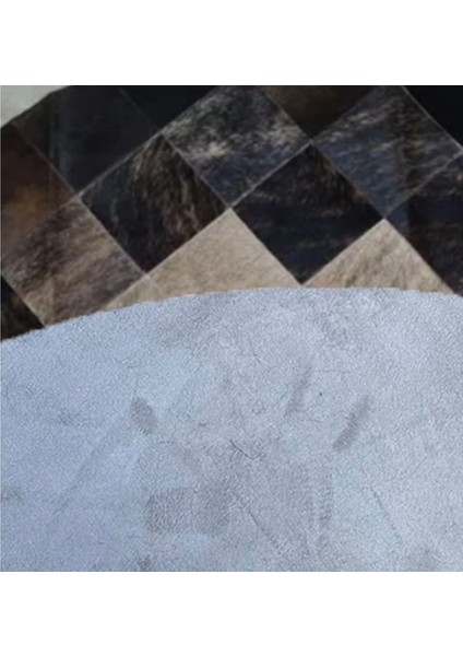 %100 Doğal Dana Derisi Kaymaz Taban Premium Yuvarlak Patchwork Halı - Siyah, Kahverengi Beyaz modelleri