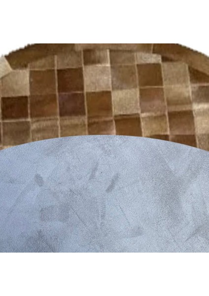 %100 Doğal Dana Derisi Kaymaz Taban Premium Yuvarlak Patchwork Halı - Kahverengi fiyatları