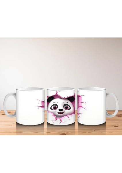 Çocuklara Sütü Sevdiren Duvarı Delip Bakan Meraklı Panda Kupa Bardak