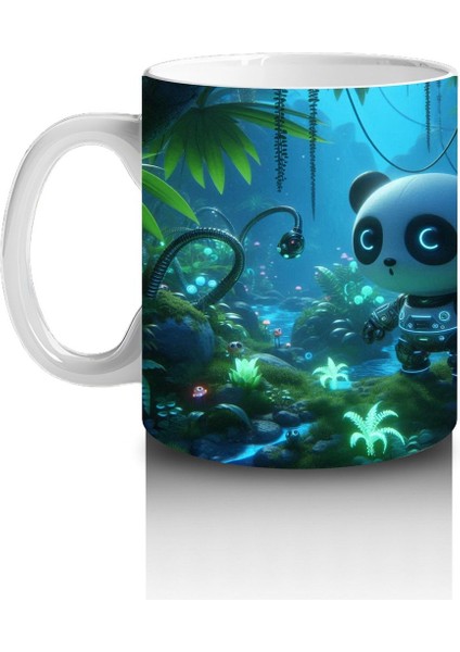 Çocuklara Sütü Sevdiren Gece Ormanında Işıklarla Parlayan Robotik Panda Desenli Kupa Bardak