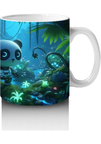 Çocuklara Sütü Sevdiren Gece Ormanında Işıklarla Parlayan Robotik Panda Desenli Kupa Bardak modelleri