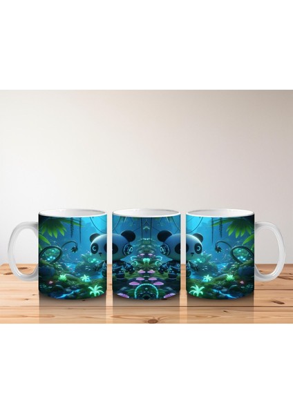 Çocuklara Sütü Sevdiren Gece Ormanında Işıklarla Parlayan Robotik Panda Desenli Kupa Bardak fırsatları