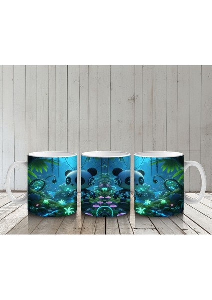 Çocuklara Sütü Sevdiren Gece Ormanında Işıklarla Parlayan Robotik Panda Desenli Kupa Bardak indirimleri