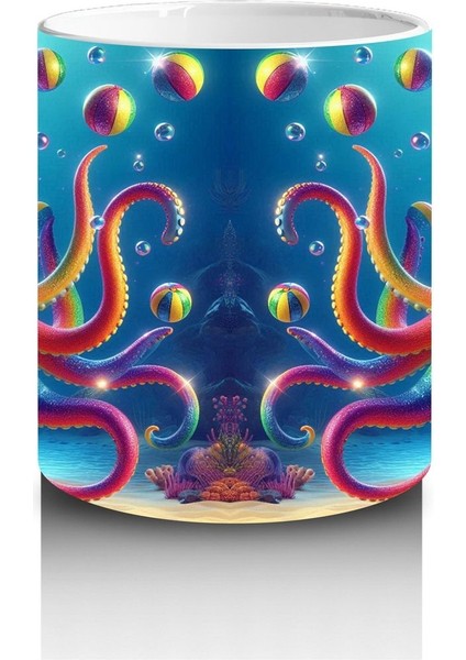 Çocuklara Sütü Sevdiren Renkli Ahtapot ve Baloncuklar Desenli Kupa Bardak fiyatları