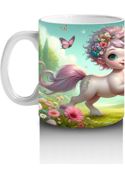 Çocuklara Sütü Sevdiren Çiçekli Taçlı Sevimli Unicorn Desenli Kupa Bardak