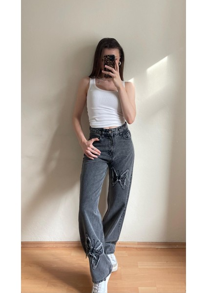 2436 Nakış Kelebek Kot Pantolon modelleri