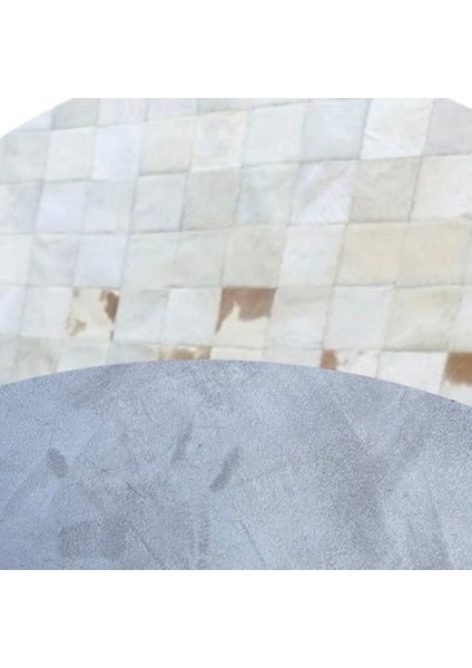 %100 Doğal Dana Derisi Kaymaz Taban Premium Yuvarlak Patchwork Halı - Kahverengi Beyaz modelleri