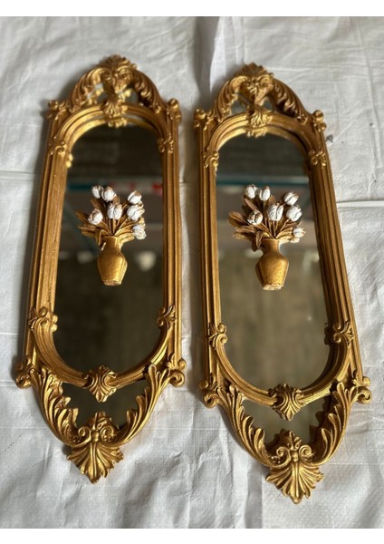 Ayna Vintage Tarzı El Yapımı Çiçekli 2li Duvar Aynası 70CM