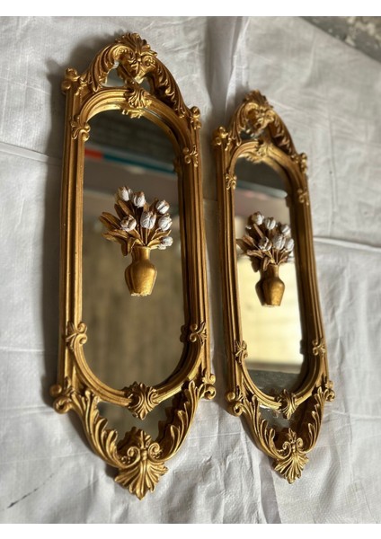 Ayna Vintage Tarzı El Yapımı Çiçekli 2li Duvar Aynası 70CM fiyatları