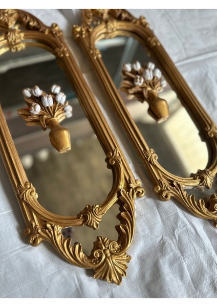 Ayna Vintage Tarzı El Yapımı Çiçekli 2li Duvar Aynası 70CM modelleri