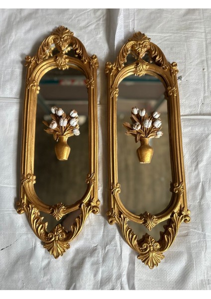 Ayna Vintage Tarzı El Yapımı Çiçekli 2li Duvar Aynası 70CM fırsatları