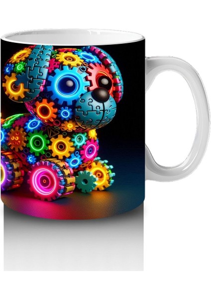 Çocuklara Sütü Sevdiren Renkli Dişli Parçalarla Yapılmış Robot Köpek Desenli Kupa Bardak modelleri