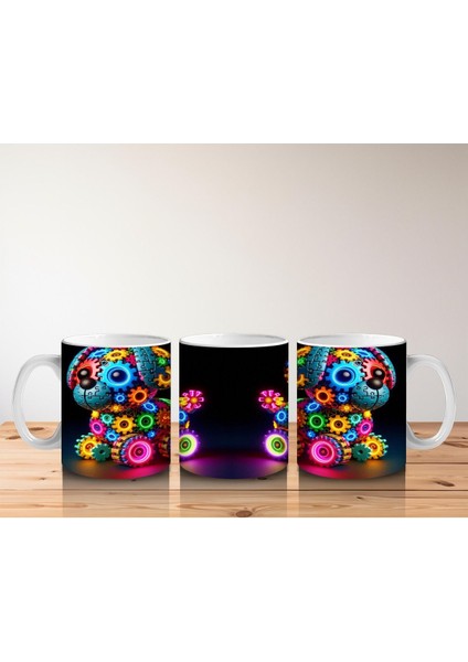 Çocuklara Sütü Sevdiren Renkli Dişli Parçalarla Yapılmış Robot Köpek Desenli Kupa Bardak fırsatları