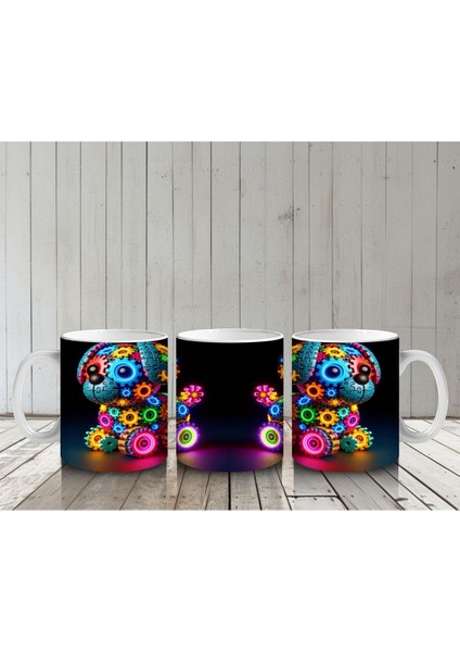 Çocuklara Sütü Sevdiren Renkli Dişli Parçalarla Yapılmış Robot Köpek Desenli Kupa Bardak indirimleri