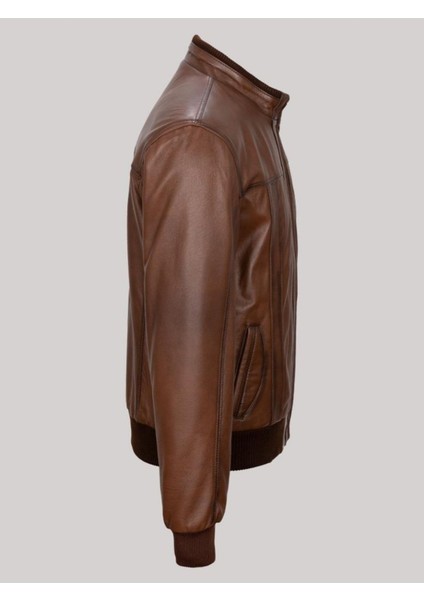 Hakiki Deri Kahverengi Erkek Deri Mont Bel ve Kolları Lastikli Fermuarlı Deri Ceket modelleri