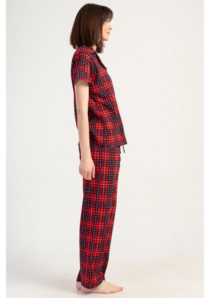Pamuklu Kadın Yaka Tamamı Düğmeli Kısa Kol Pijama Takım , 501032 modelleri