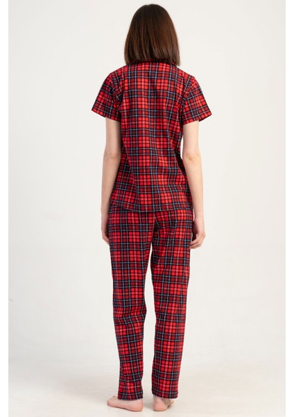 Pamuklu Kadın Yaka Tamamı Düğmeli Kısa Kol Pijama Takım , 501032 fırsatları