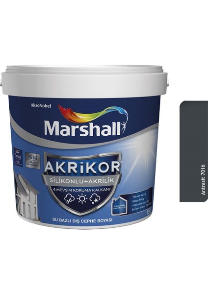 Akrikor Silikonlu + Akrilik Dış Cephe Boyası 15 Lt Antrasit 7016