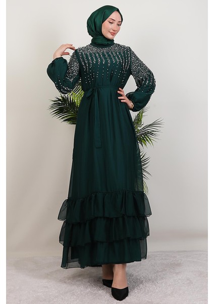 Suna Incili Şifon Elbise Zümrüt fiyatları