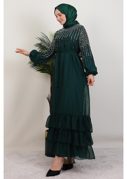 Suna Incili Şifon Elbise Zümrüt fırsatları