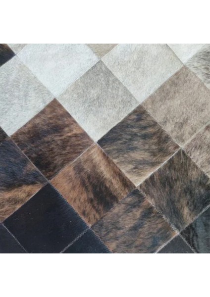 %100 Doğal Dana Derisi Kaymaz Taban Premium Yuvarlak Patchwork Halı - Siyah, Kahverengi Beyaz fırsatları