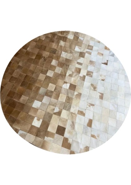 %100 Doğal Dana Derisi Kaymaz Taban Premium Yuvarlak Patchwork Halı - Kahverengi Beyaz fiyatları
