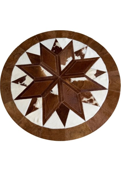 %100 Doğal Dana Derisi Kaymaz Taban Premium Yuvarlak Patchwork Halı - Kahverengi Beyaz fiyatları