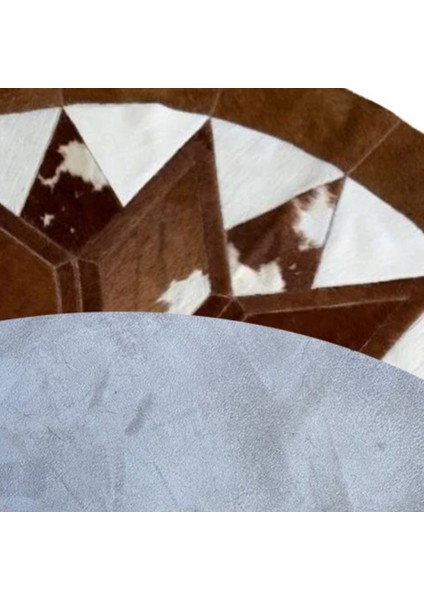 %100 Doğal Dana Derisi Kaymaz Taban Premium Yuvarlak Patchwork Halı - Kahverengi Beyaz modelleri