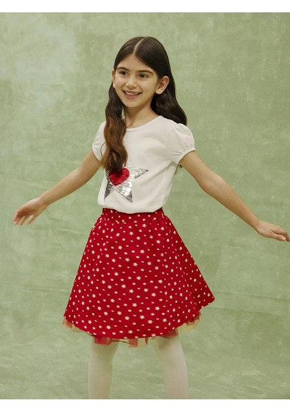 Lcw Kids Kirmizi Beli Lastikli Baskılı Kız Çocuk Etek
