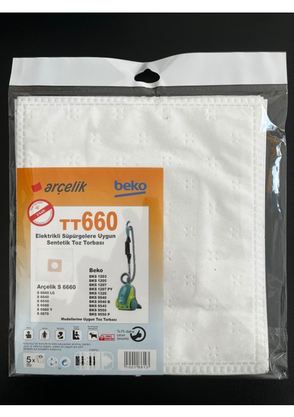 15 Adet Arçelik- Beko TT660 Elektrikli Süpürge Sentetik Toz Torbası