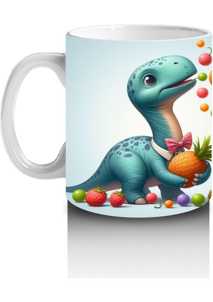 Çocuklara Sütü Sevdiren Meyve Tutan Sevimli Dinozor Desenli Kupa Bardak