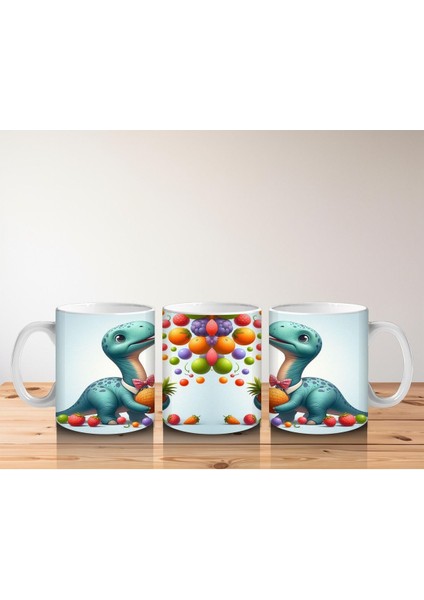 Çocuklara Sütü Sevdiren Meyve Tutan Sevimli Dinozor Desenli Kupa Bardak fırsatları
